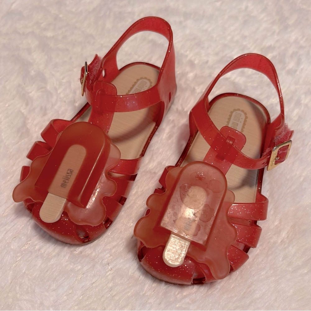 Mini Melissa Sparkly Pink Popsicle Toddler Kid Girl Beach Summer Sandal Sz 8 Fun